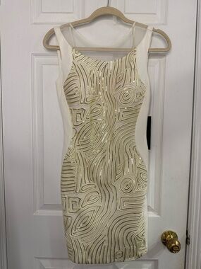Frankie Morello White and Gold Beaded Mini Dress